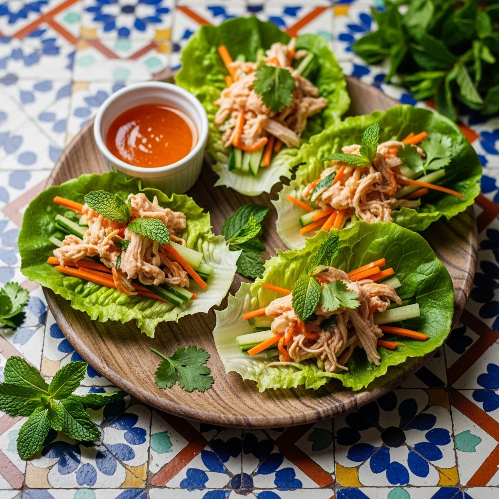 Vietnamese Chicken Lettuce Cups with Citrus Mint Sauce