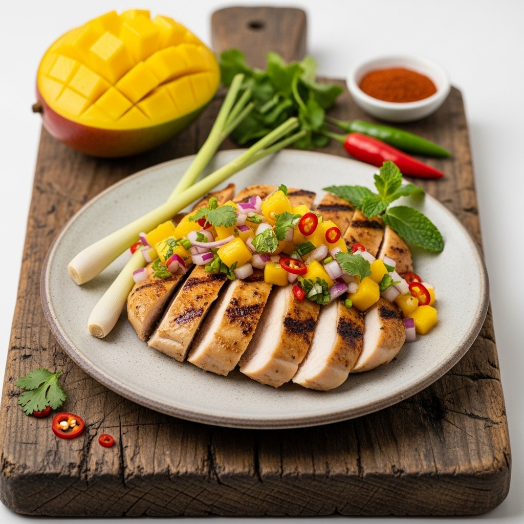 Vietnamese Paleo Grilled Lemongrass Chicken with Spicy Mango Salsa