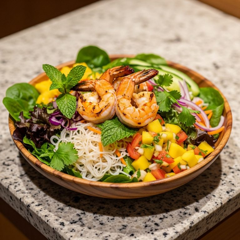 Vietnamese Protein Salad Bowl with Grilled Shrimp and Mango Salsa