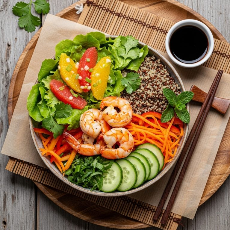 Vietnamese Quinoa & Shrimp Protein Bowl with Citrus Salad