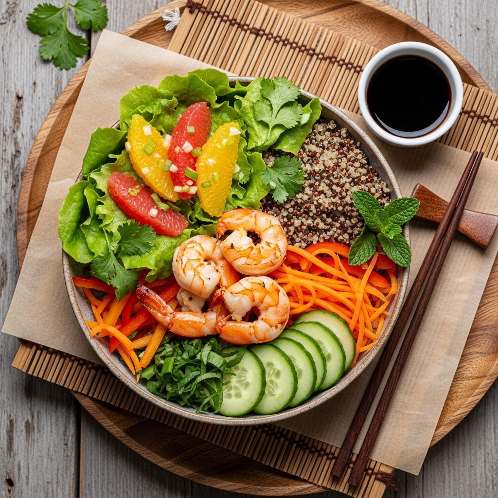 Vietnamese Quinoa & Shrimp Protein Bowl with Citrus Salad