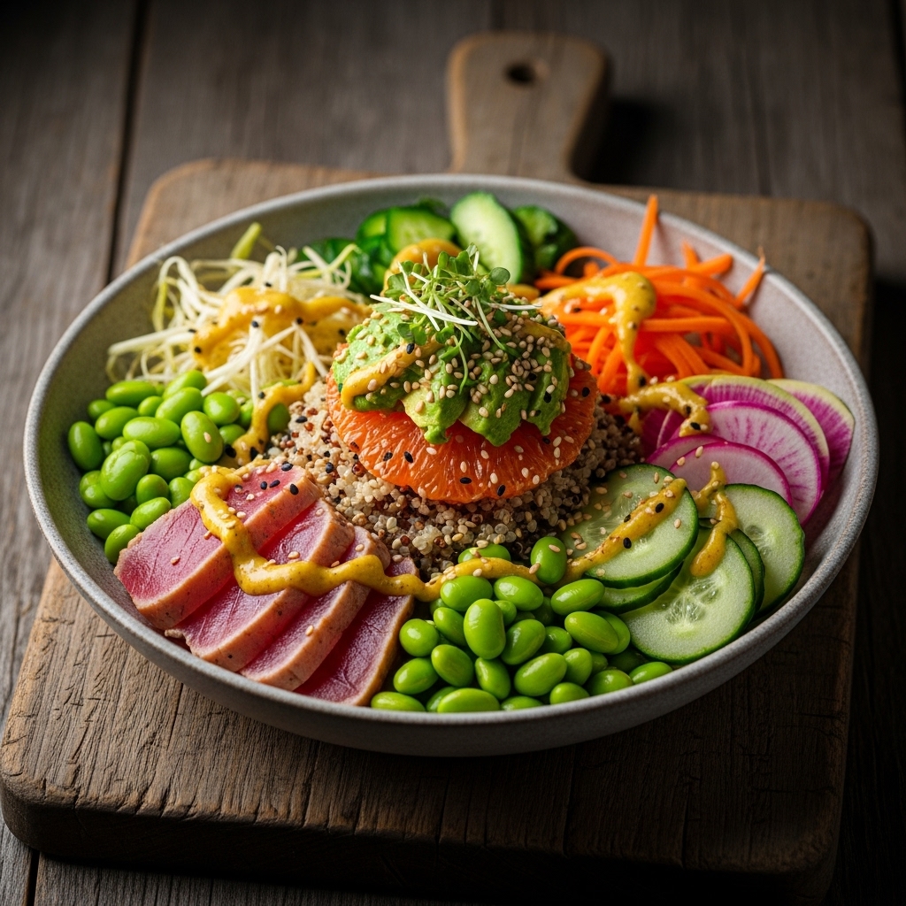 Vitality Japanese Protein Bowl with Citrus Avocado Dressing