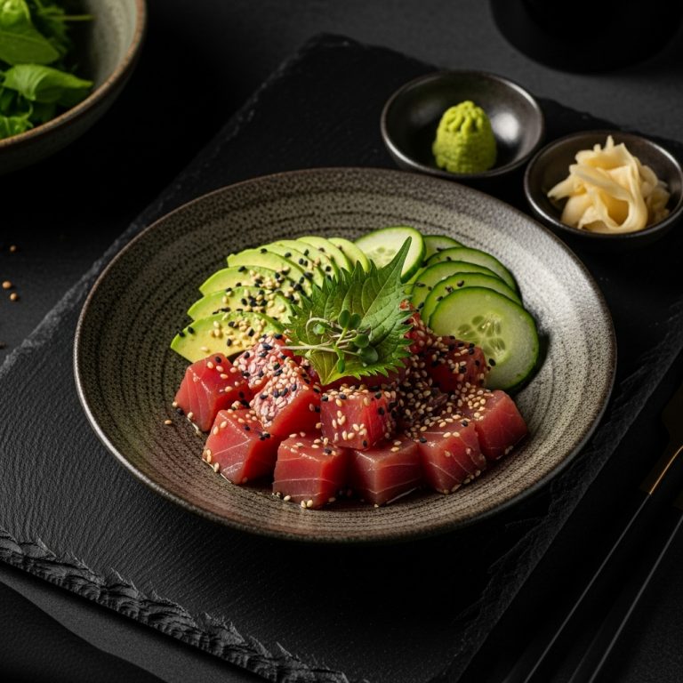 Zen Japanese Keto Lunch: Avocado Tuna Poke Bowl