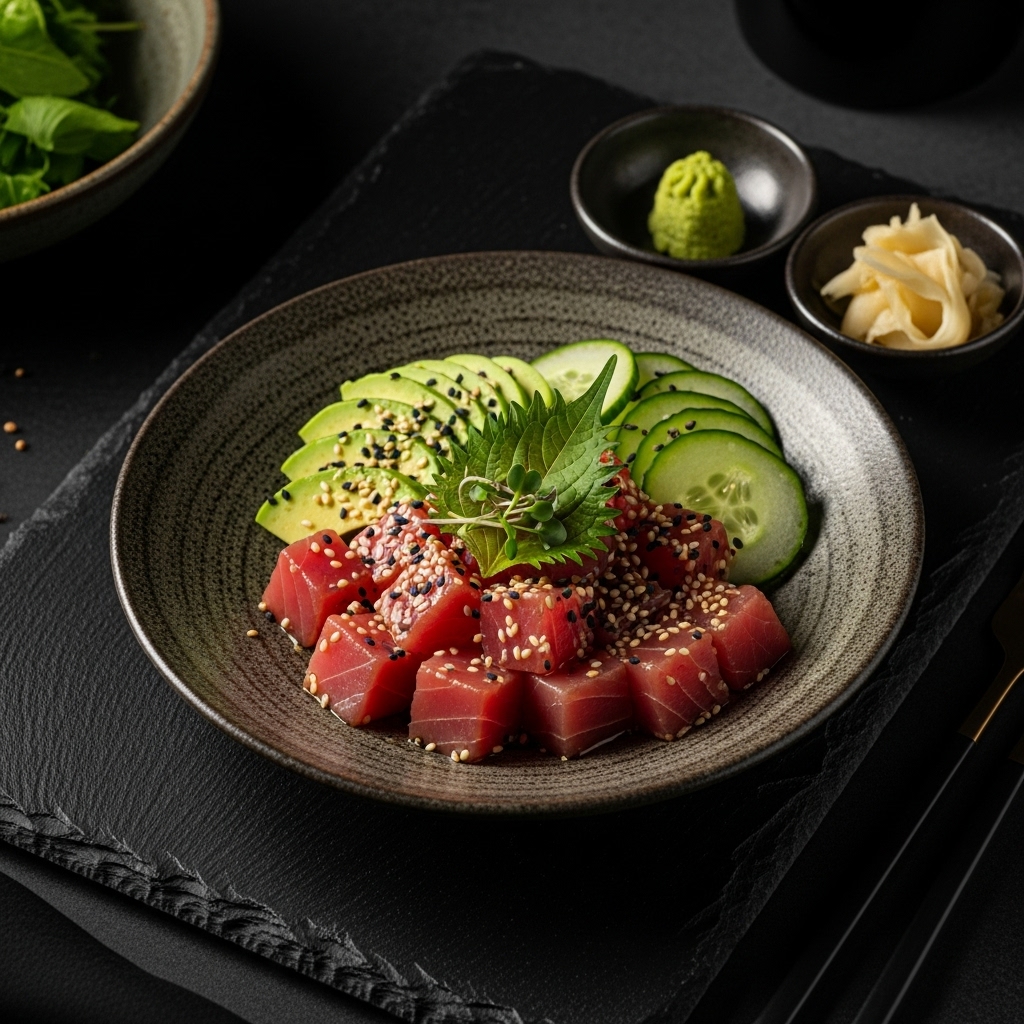 Zen Japanese Keto Lunch: Avocado Tuna Poke Bowl
