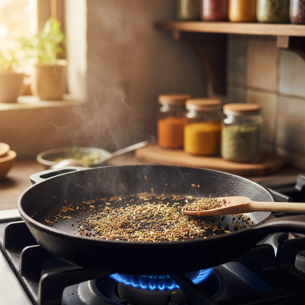 Toasting spices in pan
