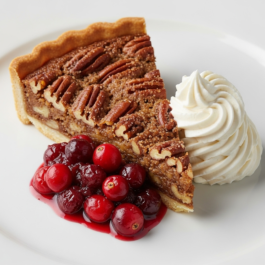 Cinnamon Sugar Pecan Tart with Cranberry Compote and Whipped Vanilla Mascarpone