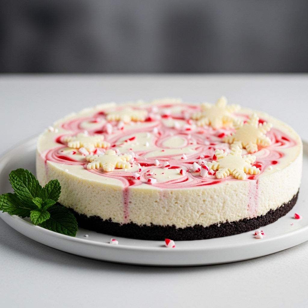 Enchanting Peppermint Snowflake Cheesecake