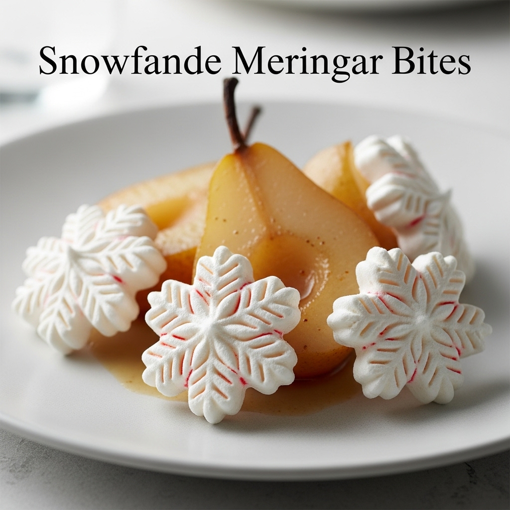 Snowflake Meringue Bites with Spiced Poached Pears