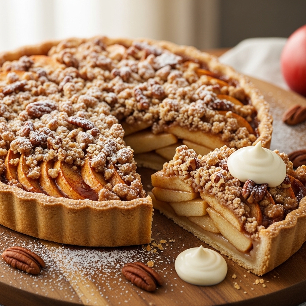 Timeless Cinnamon Apple Pie with a Crumbly Nutty Topping