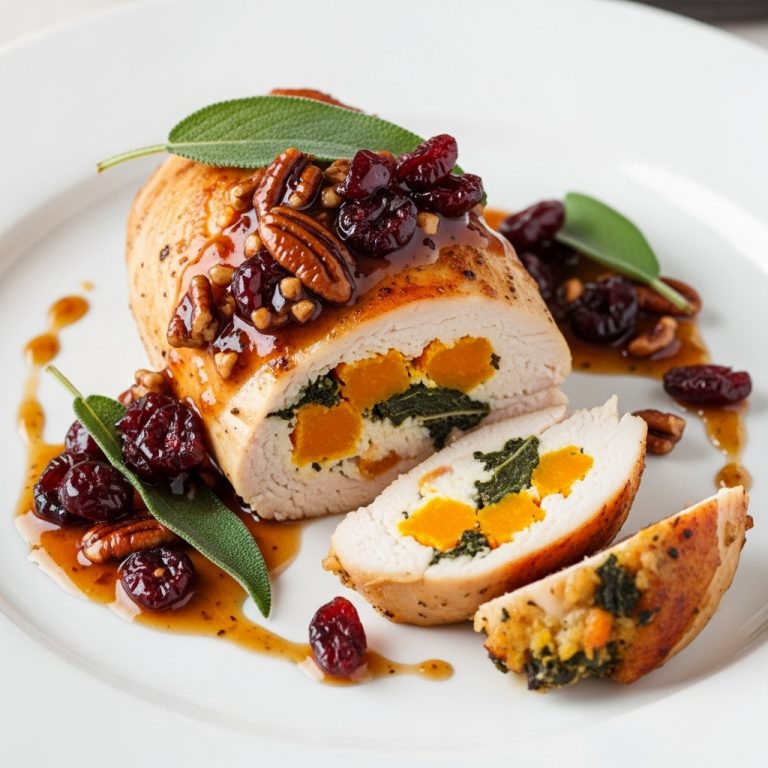 Warm Butternut Squash and Sage Stuffed Chicken Breast with Cranberry Pecan Sauce