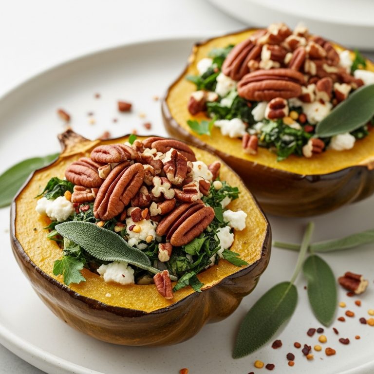 Warm Herb Stuffed Acorn Squash with Pecan Crumble