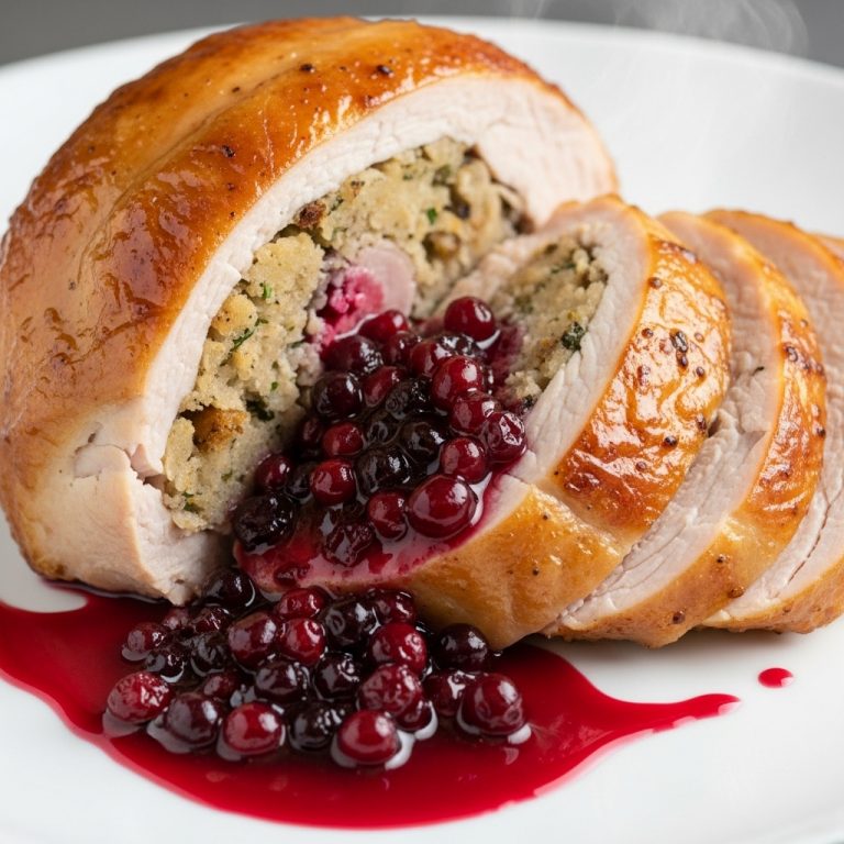 Whispers of Autumn Stuffed Turkey with Cranberry Port Sauce