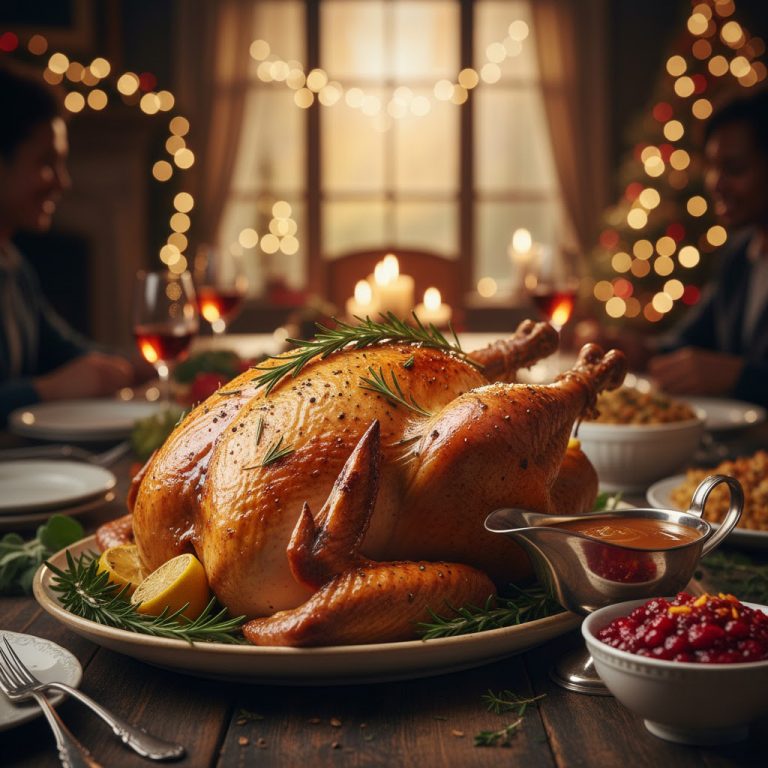 Herb-Roasted Turkey with Rich Gravy and Cranberry Sauce